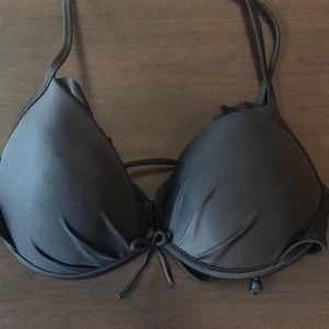 Black ruffle detail bathing suit top